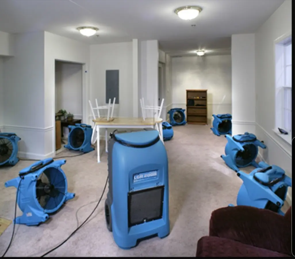 Air movers and dehumidifier setup for Water Extraction & Removal in Ellington